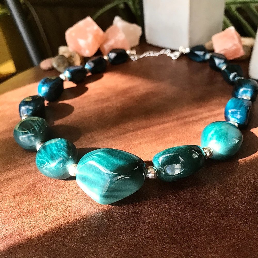 Vibrant Aqua Blue Marble Stone Necklace